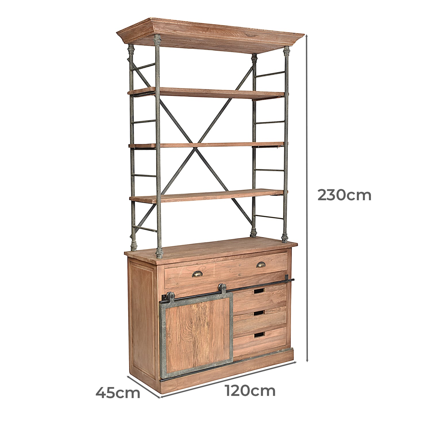 Ridley Elm Wood Shelving Unit with Sliding Door