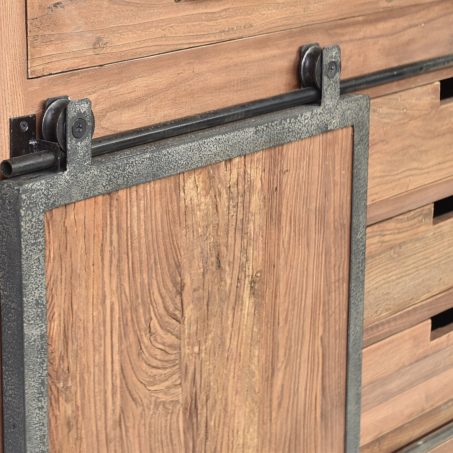 Ridley Elm Wood Shelving Unit with Sliding Door