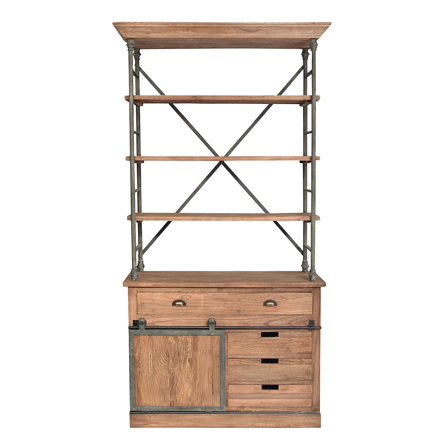 Ridley Elm Wood Shelving Unit with Sliding Door
