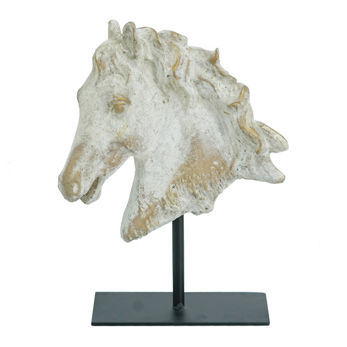 Isaac Horse Head on Iron Base Statue