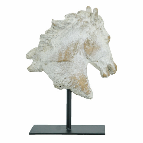 Isaac Horse Head on Iron Base Statue