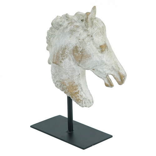 Isaac Horse Head on Iron Base Statue