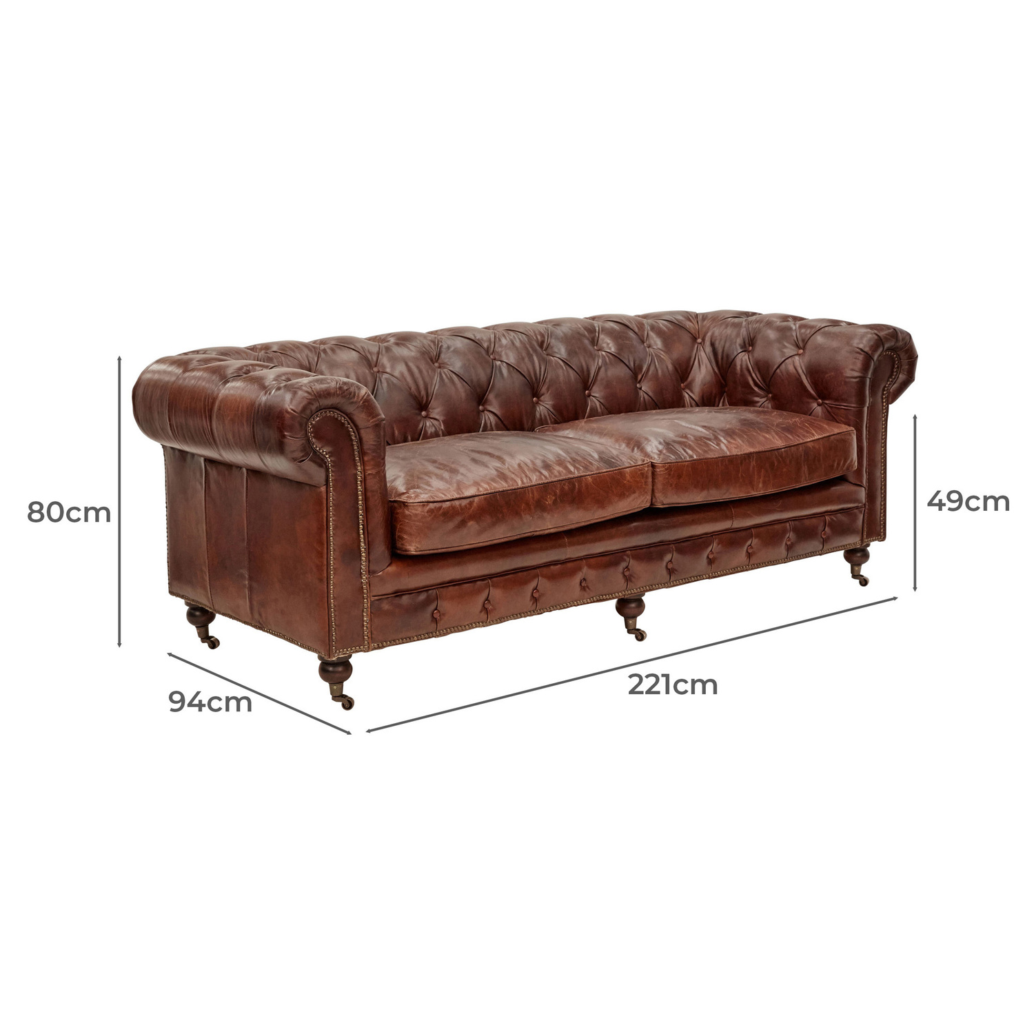 Chesterfield Cristy 3 Seater Aged Cowhide Leather Sofa