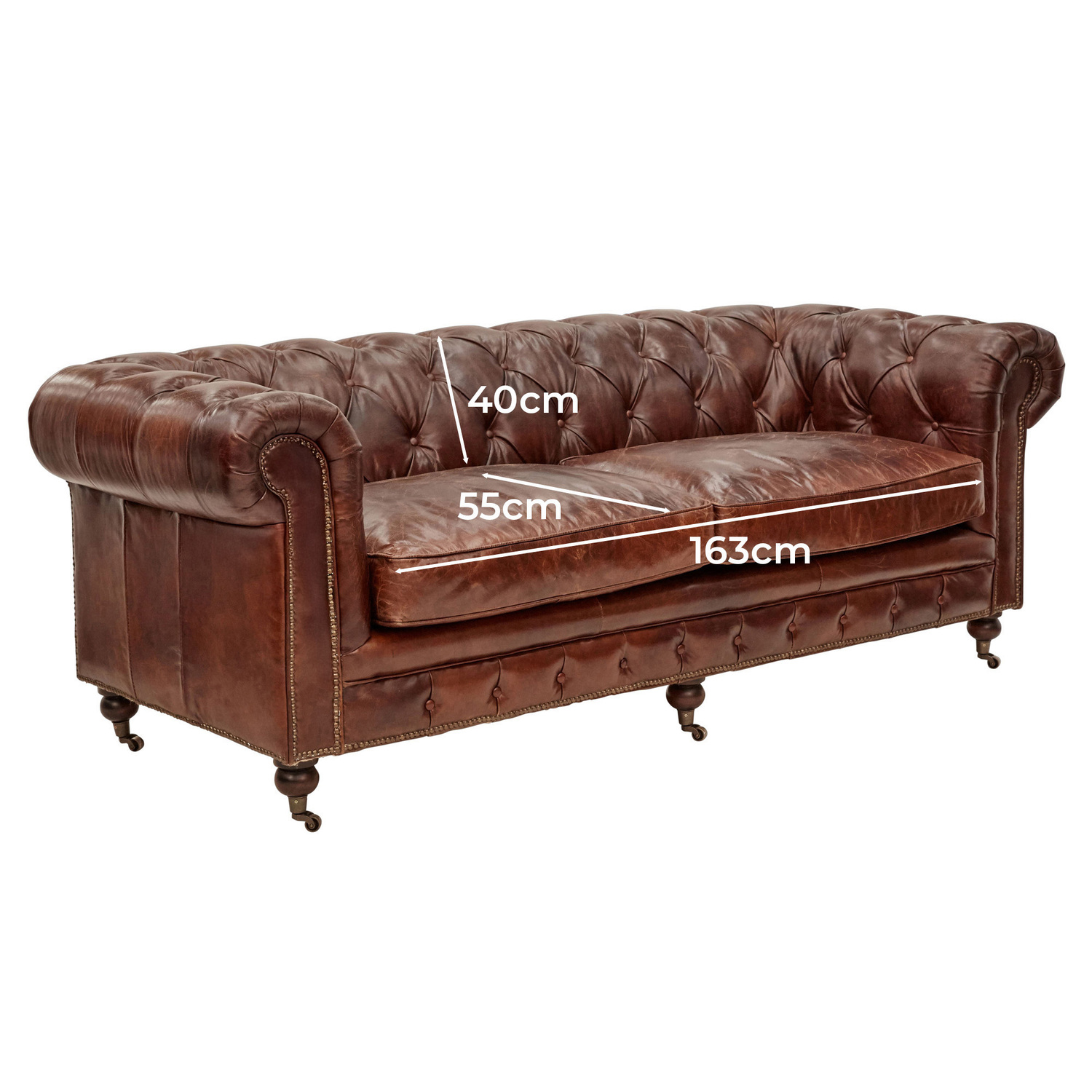 Chesterfield Cristy 3 Seater Aged Cowhide Leather Sofa