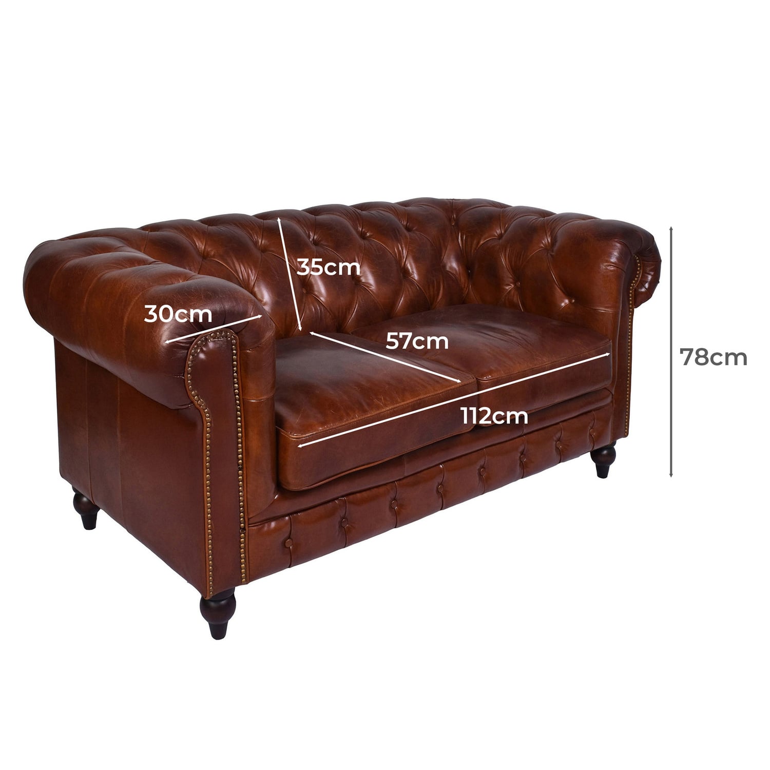 Esama Chesterfield 2 Seater Leather Sofa