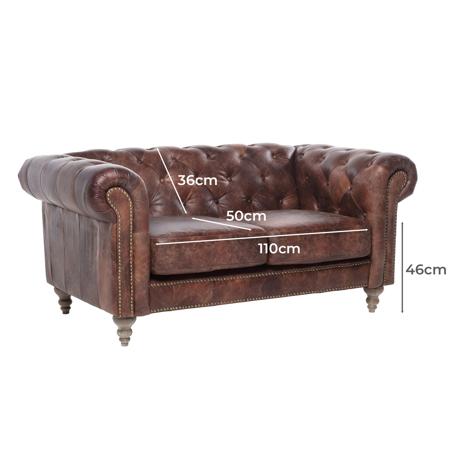 Hugo Chesterfield 2 Seater Leather Sofa