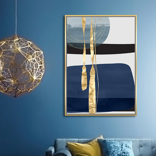 Blue & Gold Abstract Framed Canvas Wall Art