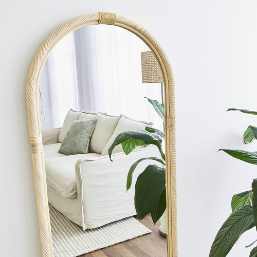 Emmy Arched Rattan Floor Mirror