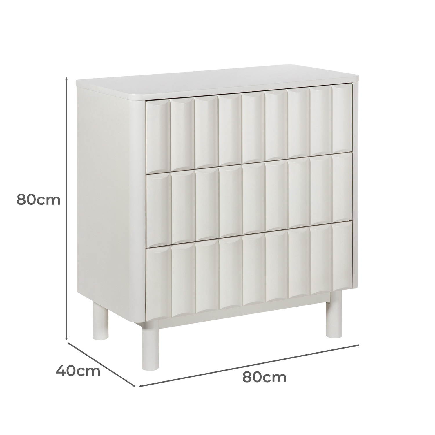 White Thalia 3 Drawer Bedside Table