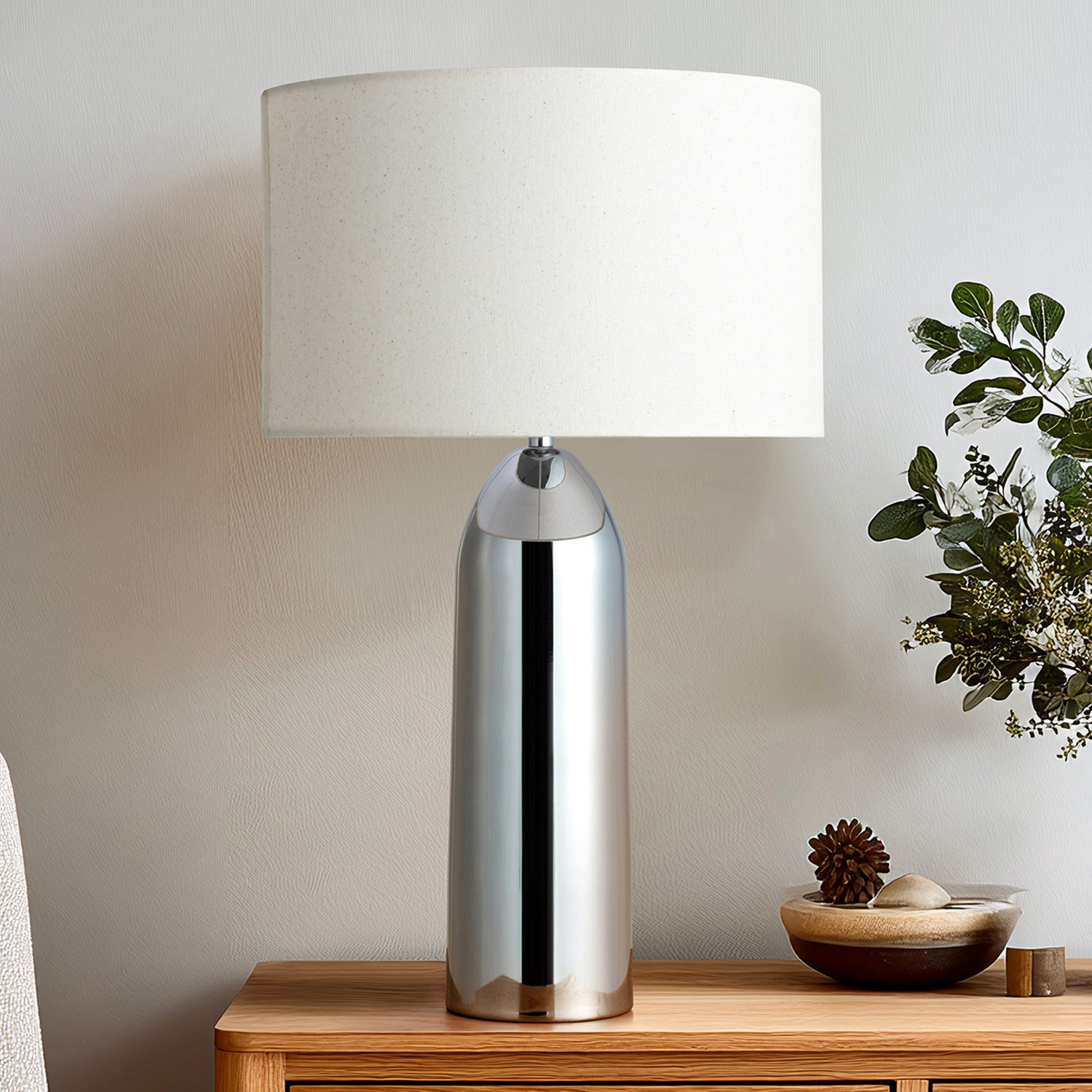 Tristan Chrome Iron & Linen Table Lamp