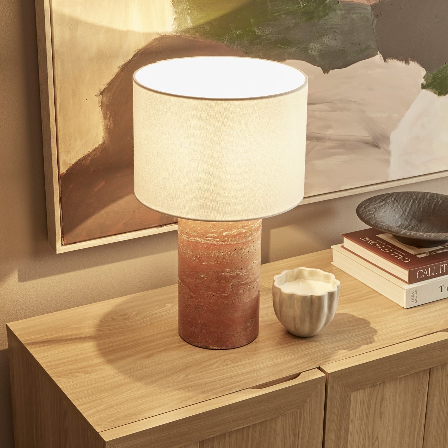 Bonnie Terracotta Linen & Marble Table Lamp