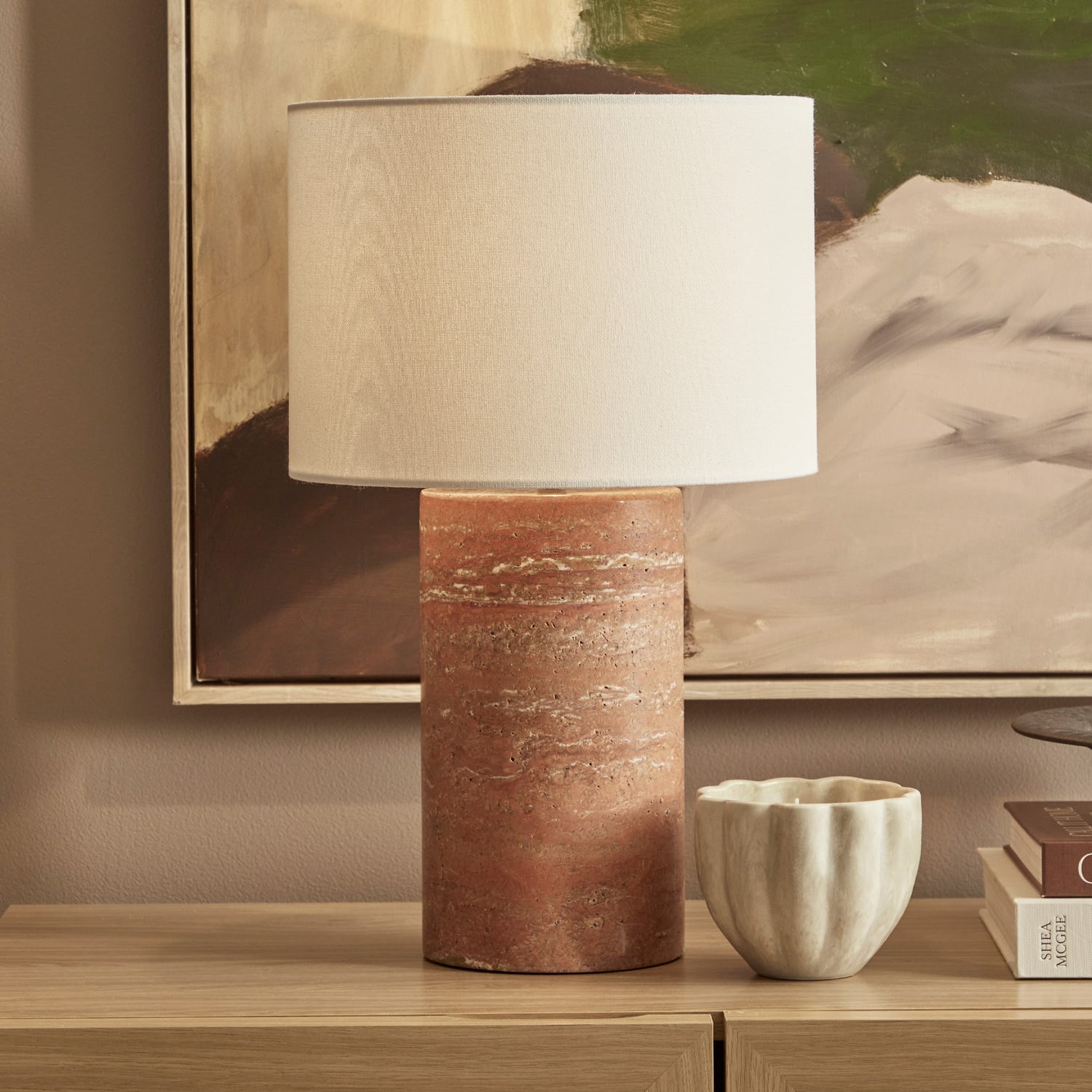 Bonnie Terracotta Linen & Marble Table Lamp