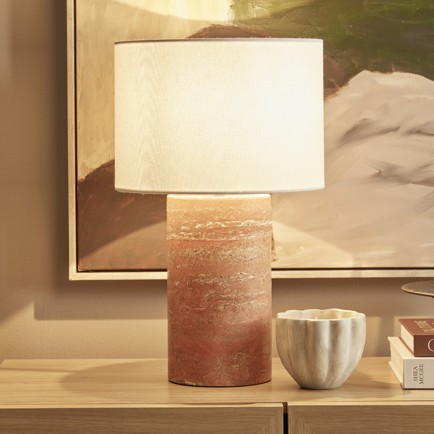 Bonnie Terracotta Linen & Marble Table Lamp