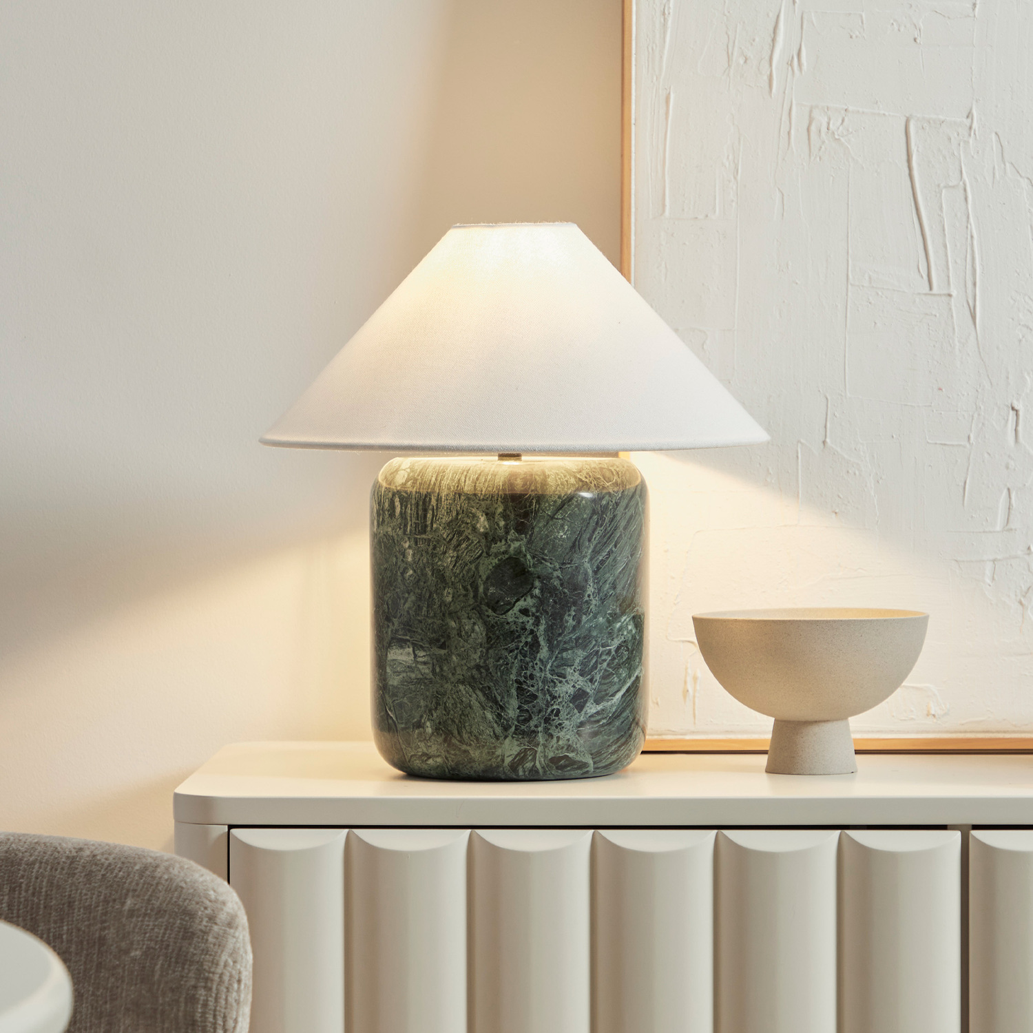 Callie Emerald Linen & Marble Table Lamp