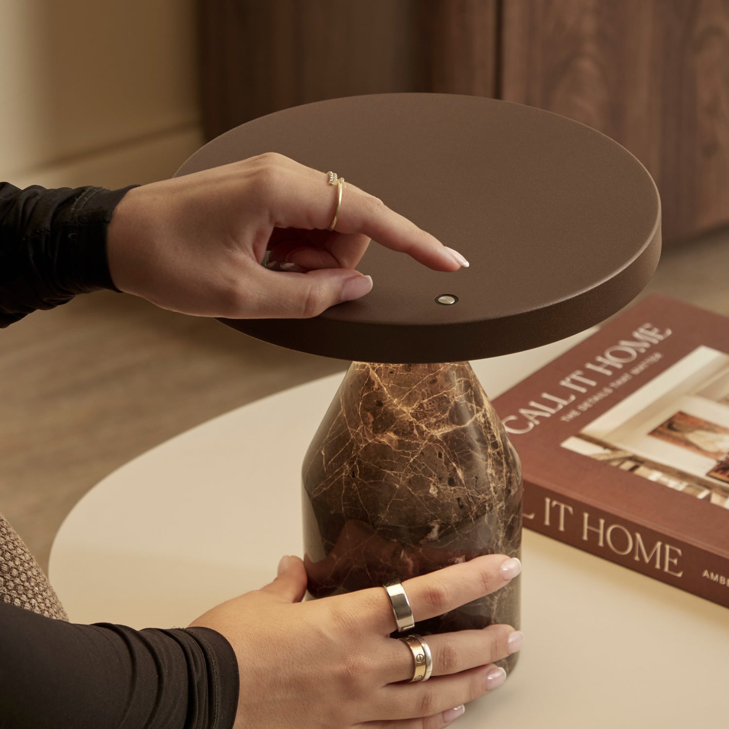 Naomi Cocoa Iron & Marble LED Touch Table Lamp