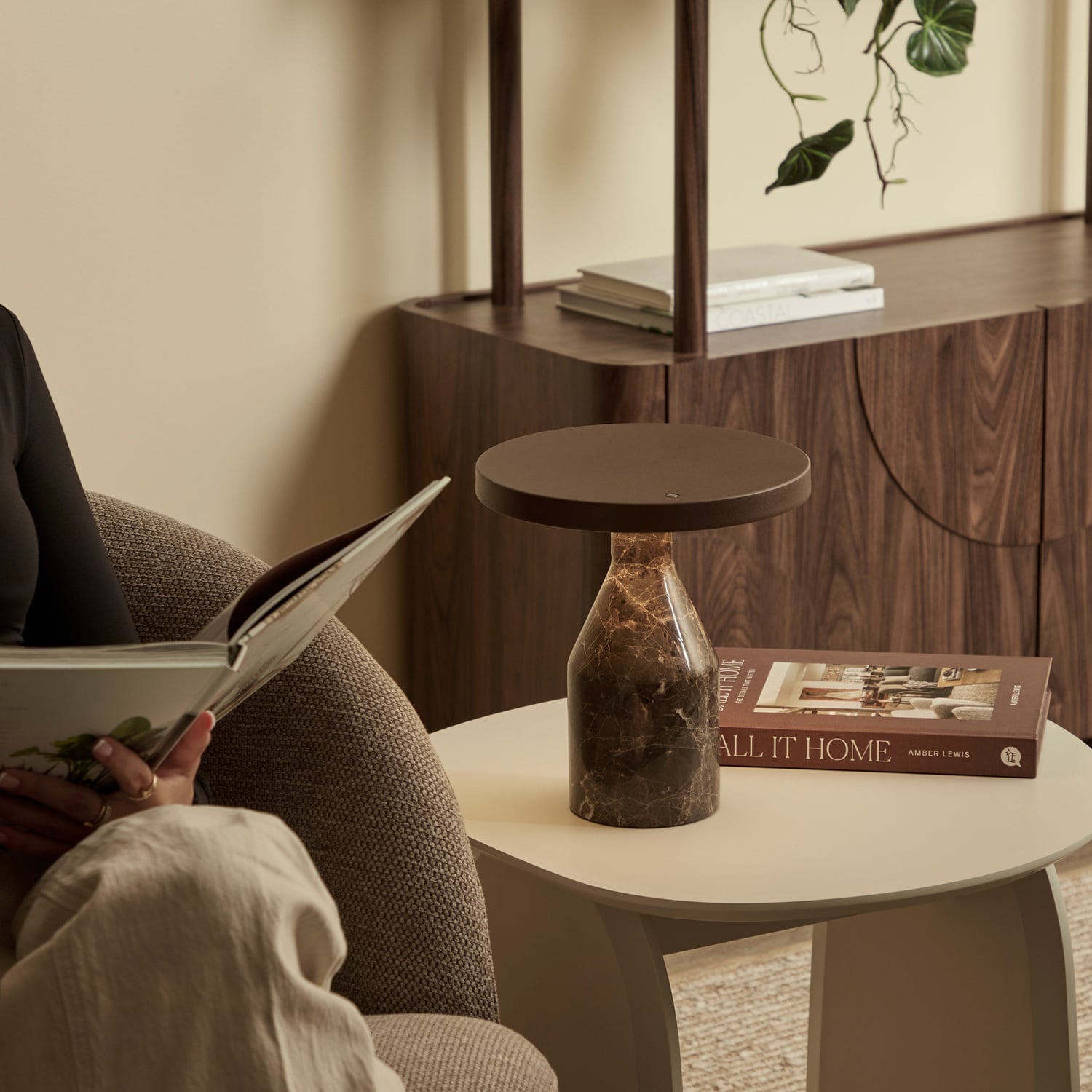 Naomi Cocoa Iron & Marble LED Touch Table Lamp