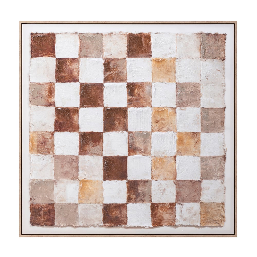 Neutral Checker Framed Canvas Wall Art