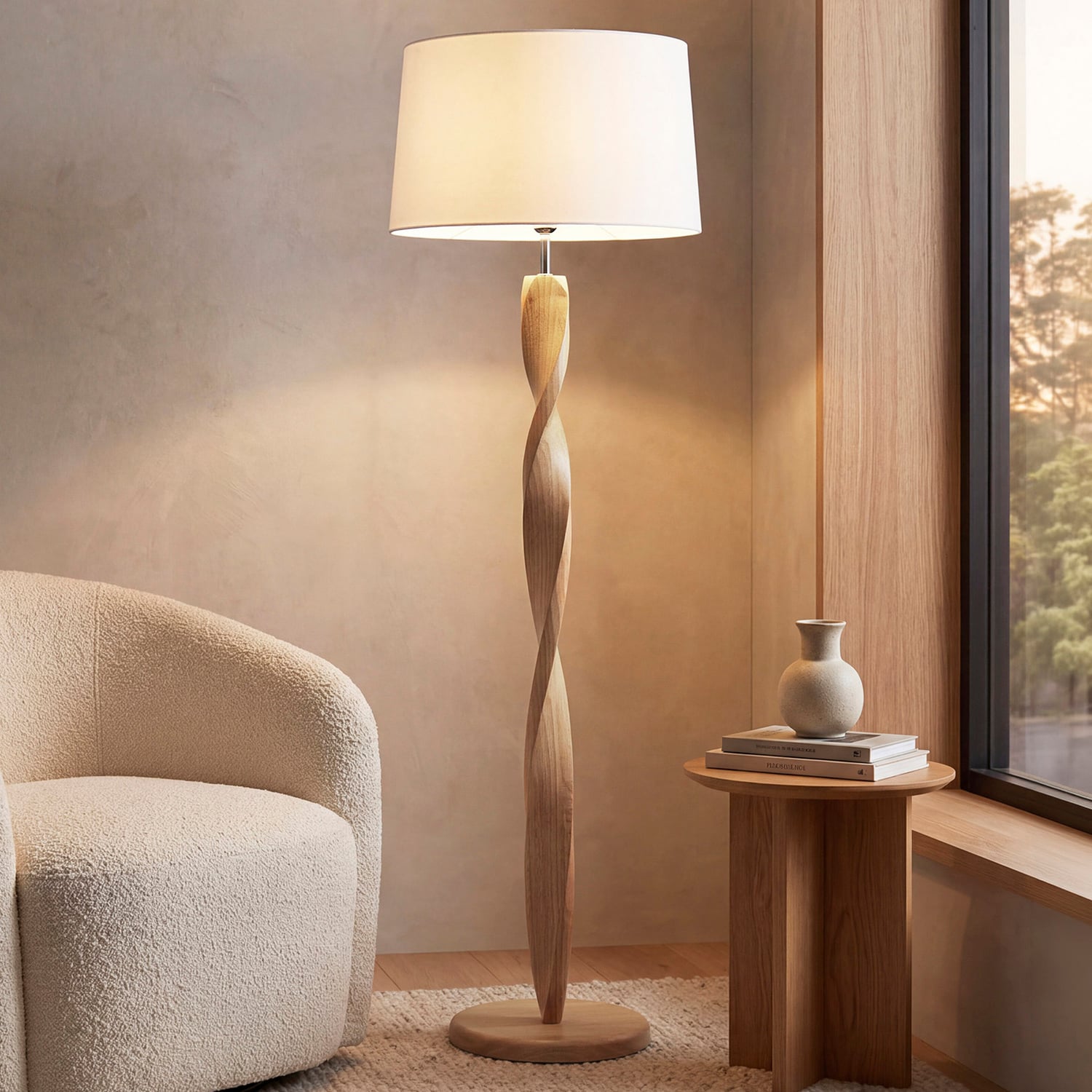 Hailey Rubberwood Floor Lamp