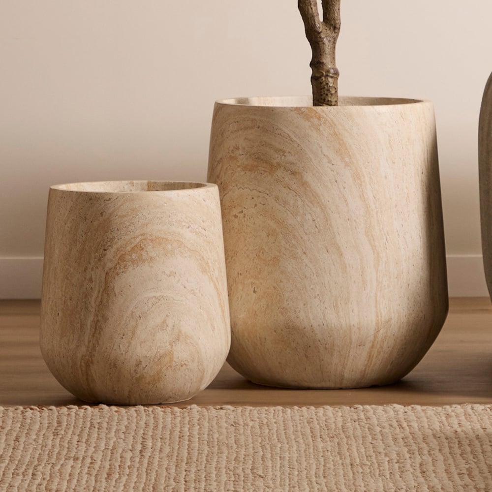 Zoa Travertine-Look Planter