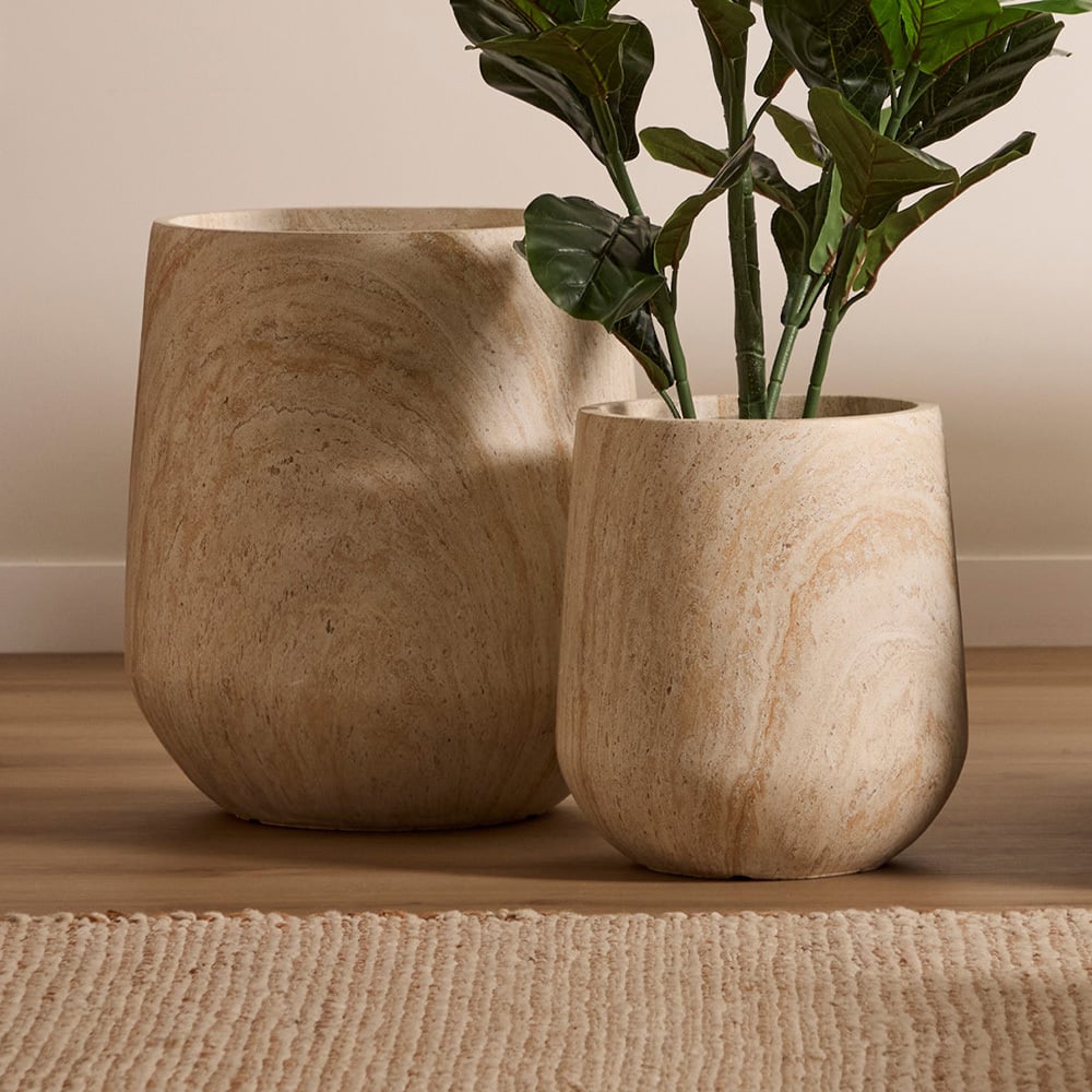 Zoa Travertine-Look Planter