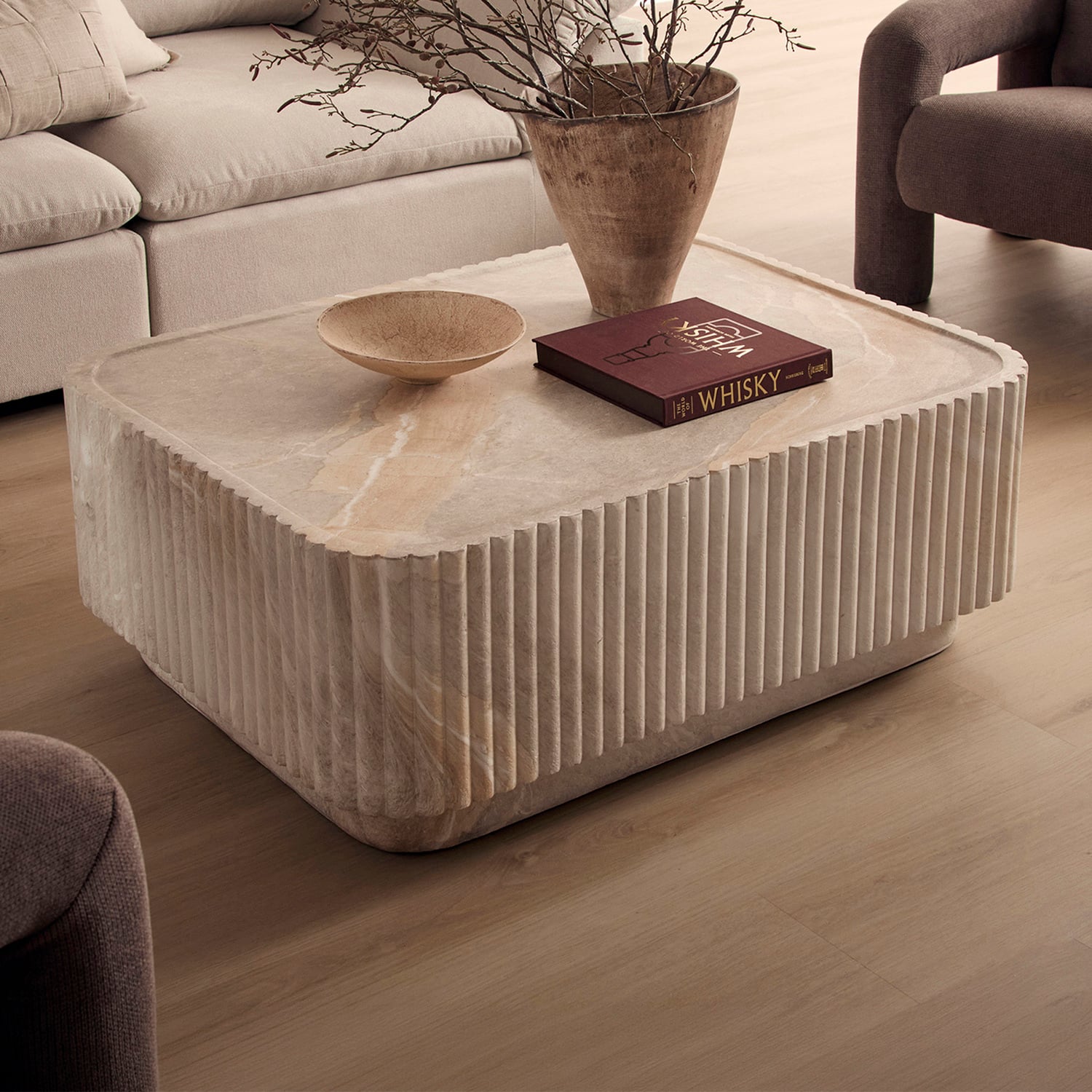 Sylvia Rectangular Travertine-Look Coffee Table