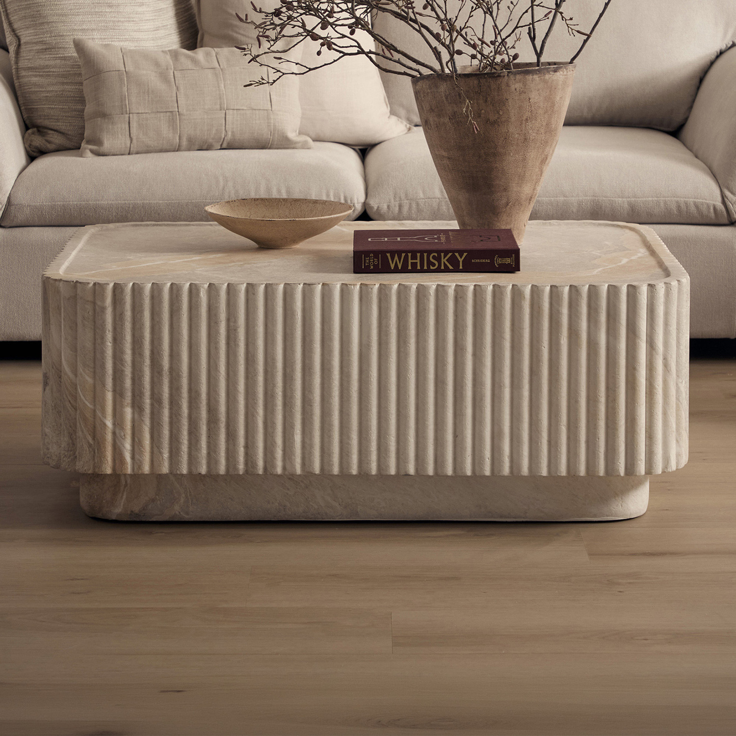 Sylvia Rectangular Travertine-Look Coffee Table
