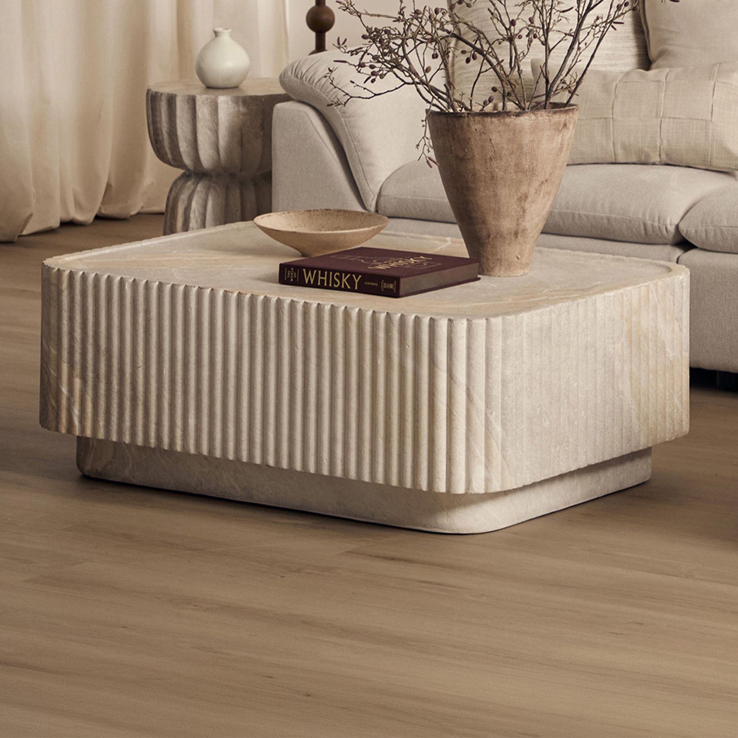 Sylvia Rectangular Travertine-Look Coffee Table