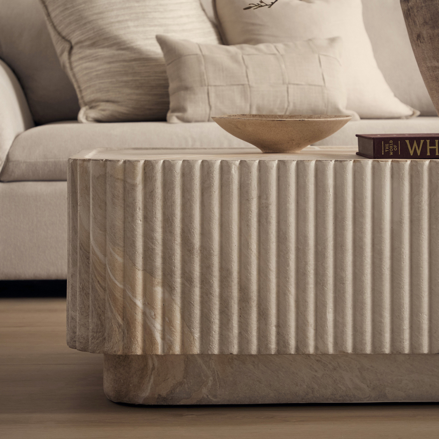 Sylvia Rectangular Travertine-Look Coffee Table