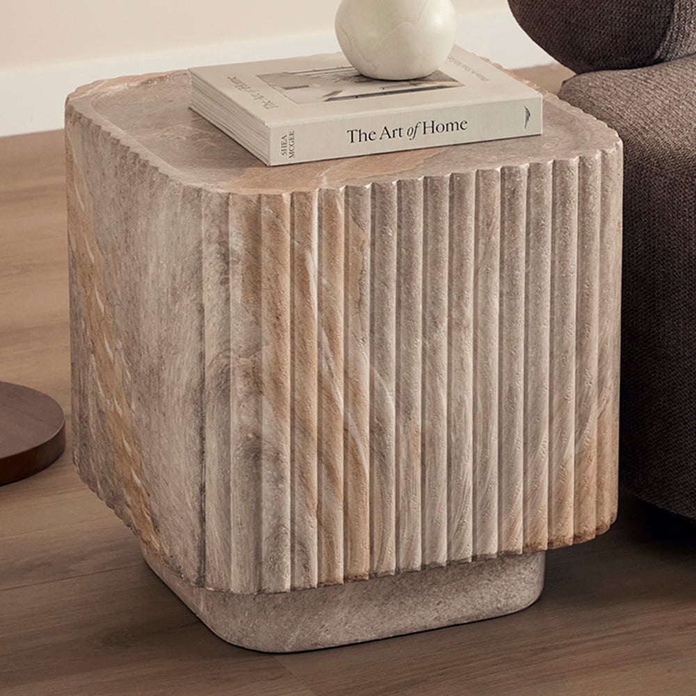 Sylvia Travertine-Look Side Table