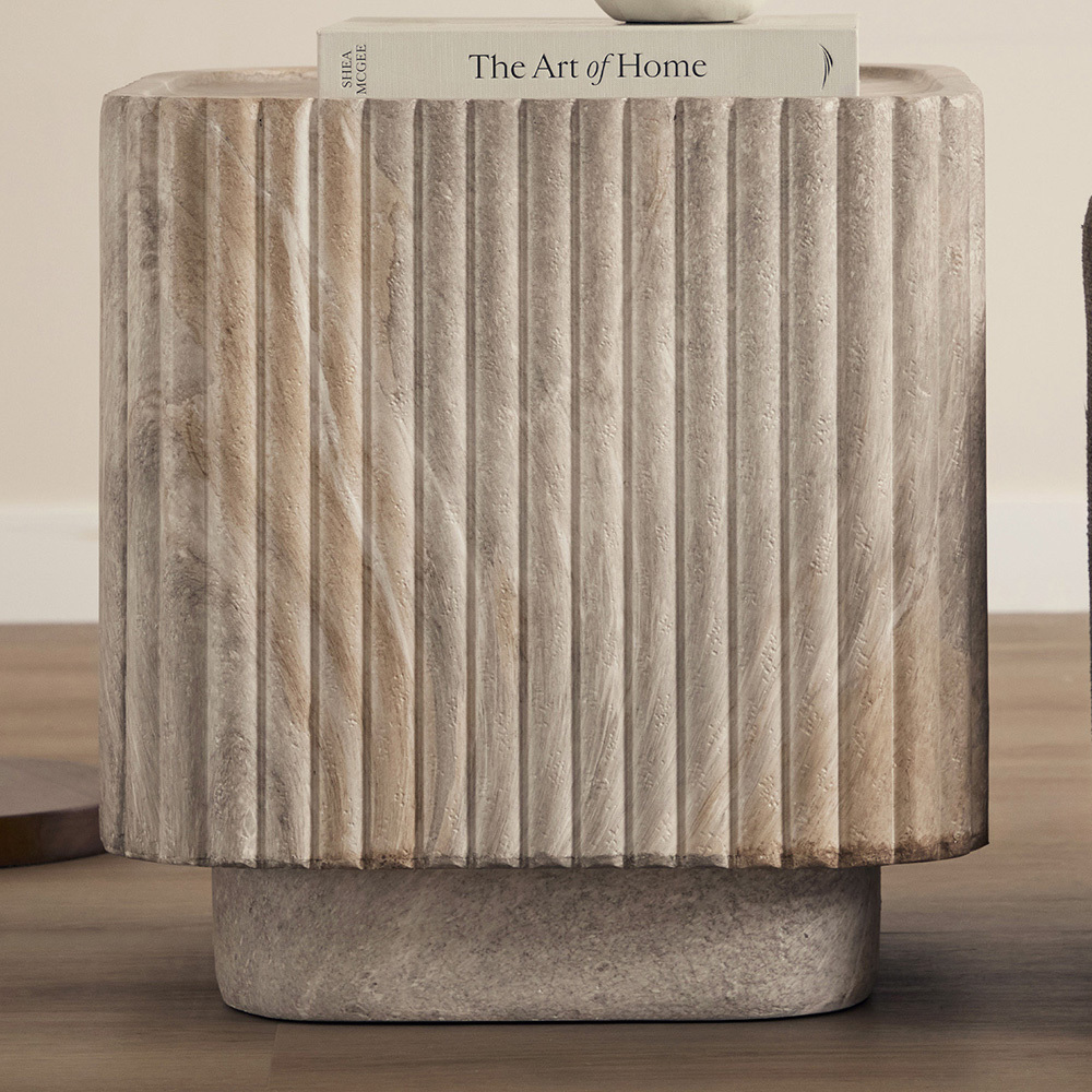 Sylvia Travertine-Look Side Table