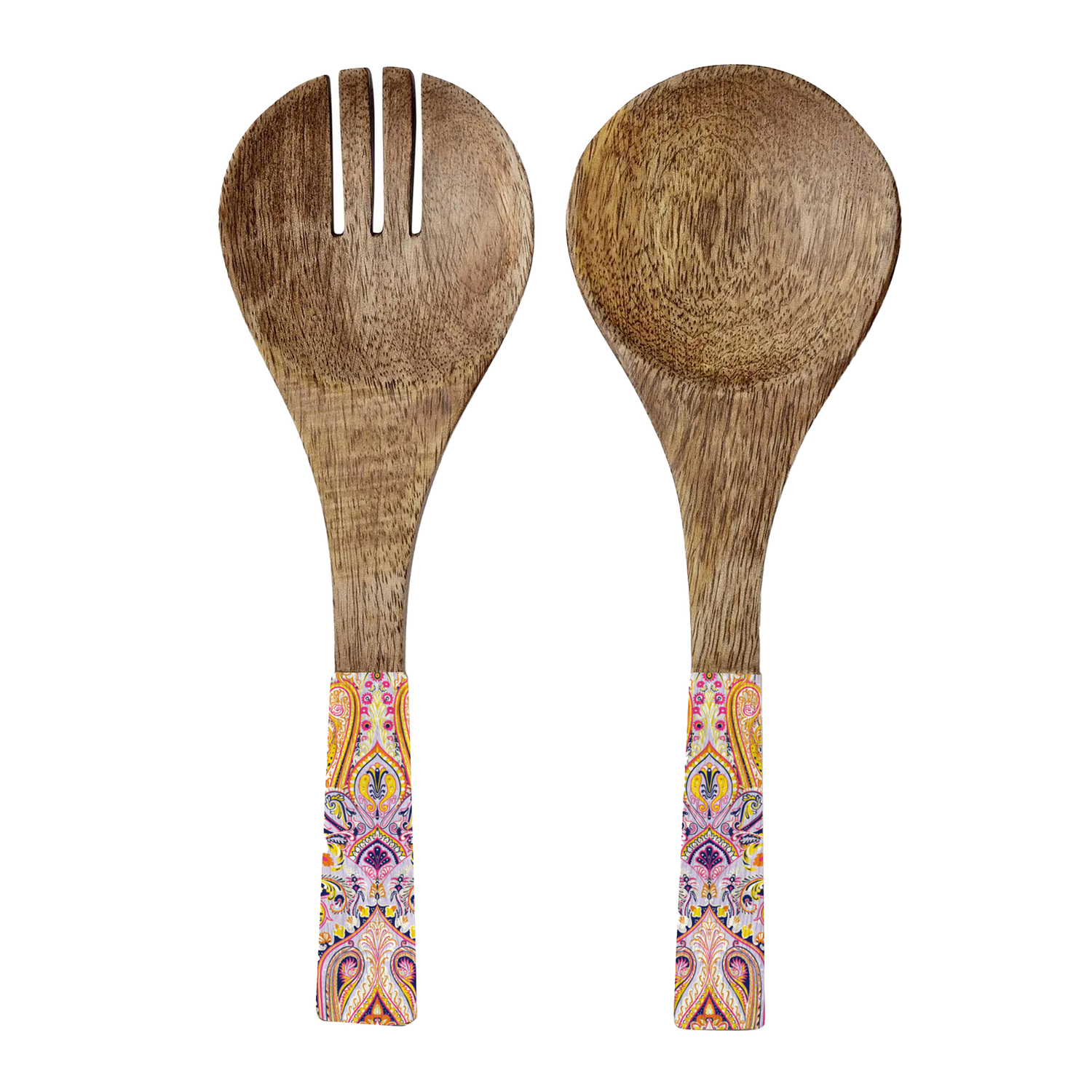 Creative Co-Op Salatbesteck Aus Mangoholz – Löffel & Gabel Mit Aluminiumnieten, Rustikal-elegant, 26 Cm
