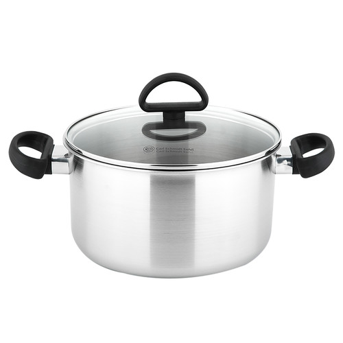 Silver Riesa Tri-Ply Non-Stick 5L Stainless Steel Casserole with Glass Lid