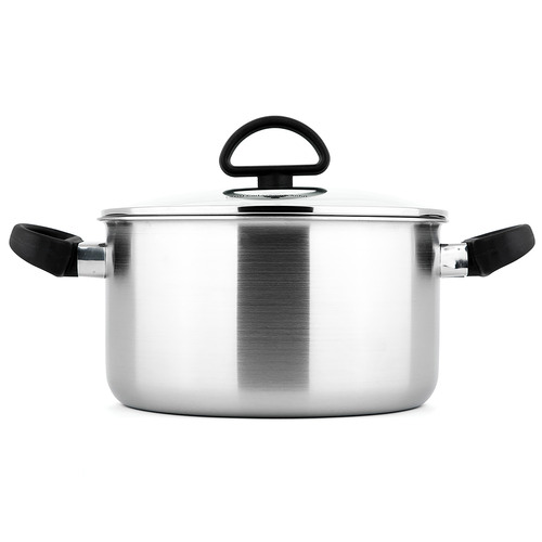 Silver Riesa Tri-Ply Non-Stick 5L Stainless Steel Casserole with Glass Lid