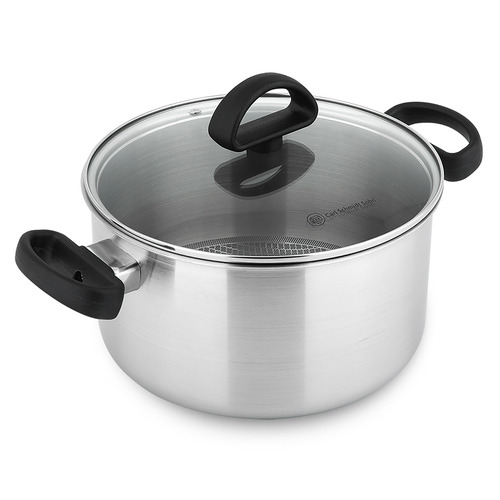 Silver Riesa Tri-Ply Non-Stick 5L Stainless Steel Casserole with Glass Lid
