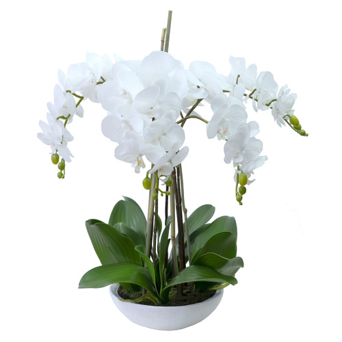 GlamorousFusion 45cm Potted Faux White Phalaenopsis Orchid Arrangement ...