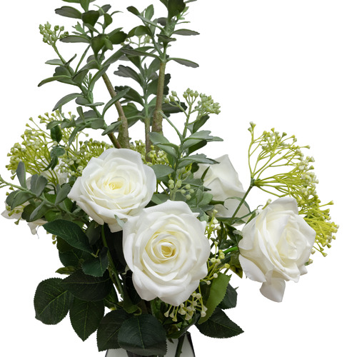 GlamorousFusion 70cm Faux White Rose with Glass Vase Temple & ster