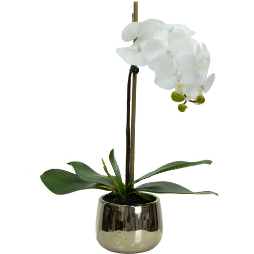 GlamorousFusion 43cm Faux Orchid Plant in Gold Ceramic Pot Temple