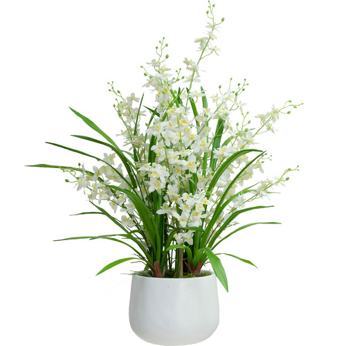 78cm Potted Faux Cream Dancing Lady Orchid Plant in Ceramic Pot