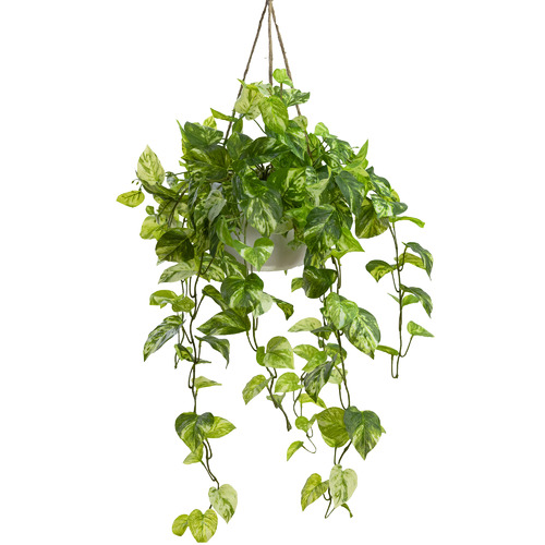 104cm Potted Faux Marble Pothos Bush in Hanging Planter