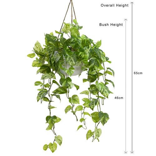 104cm Potted Faux Marble Pothos Bush in Hanging Planter