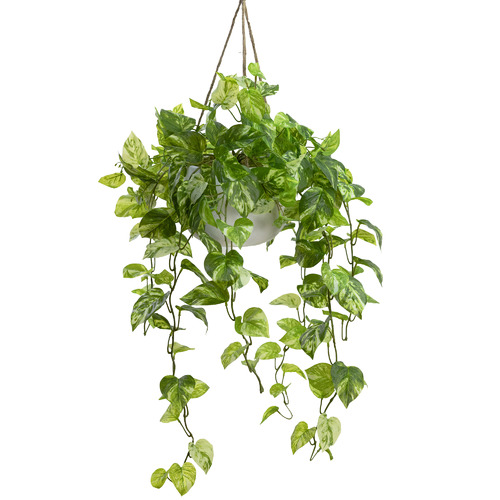 104cm Potted Faux Marble Pothos Bush in Hanging Planter