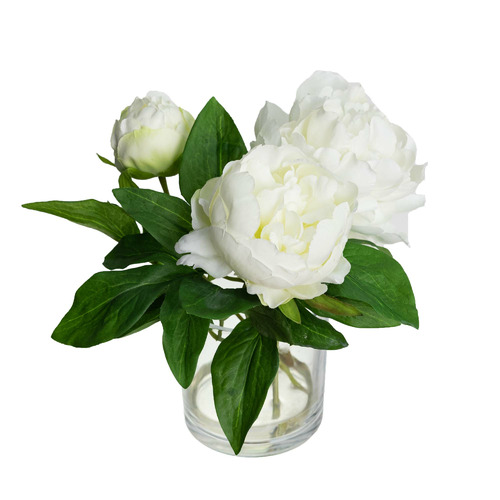 GlamorousFusion 25cm White Faux Peony Arrangement Temple & Webster