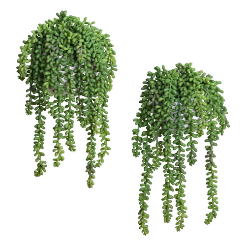 GlamorousFusion 2 Piece Green Potted Faux Hanging Pearl Plant Set