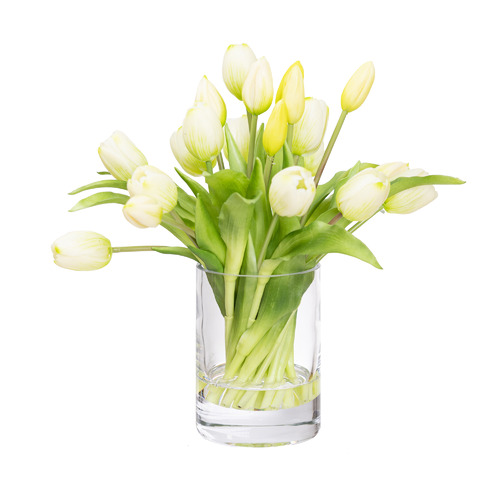 34cm White Faux Tulip Arrangement with Glass Vase | Temple & Webster