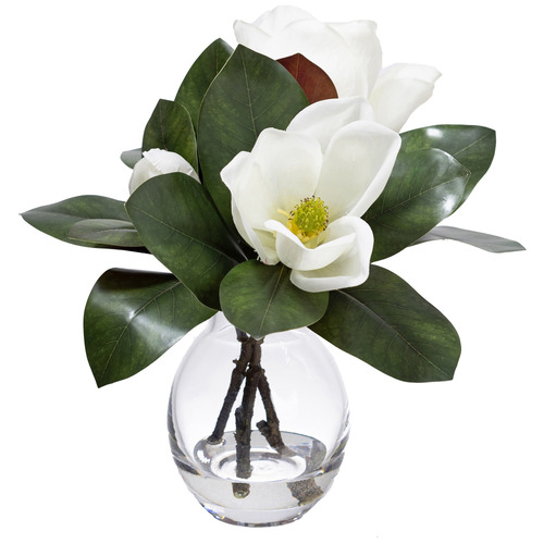 GlamorousFusion 32cm Faux Magnolia Arrangement With Glass Vase | Temple ...