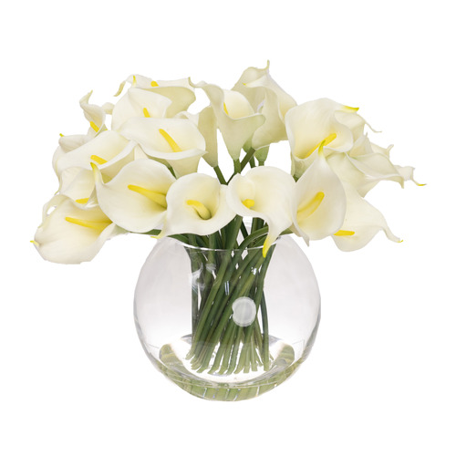 27cm White Faux Calla Lily with Glass Bowl | Temple & Webster