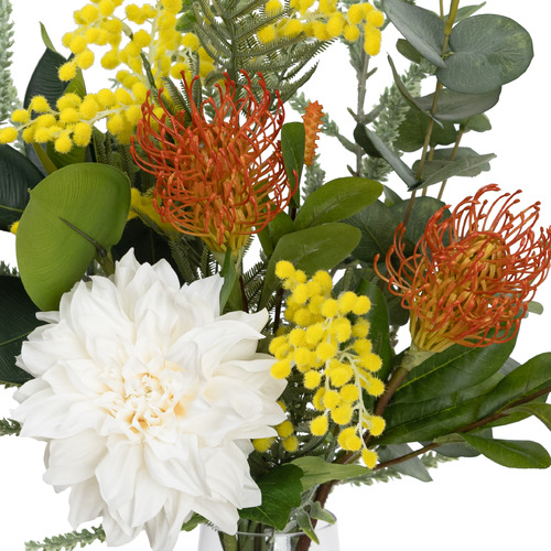 80cm Faux Mixed Wattle Arrangement with Glass Vase Temple & ster