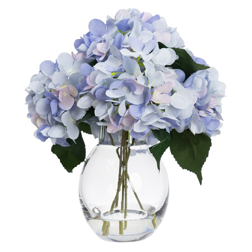 28cm Faux Hydrangea Arrangement with Glass Vase | Temple & Webster