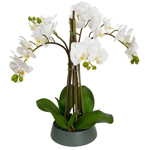 48cm Faux Orchid with Footed Bowl