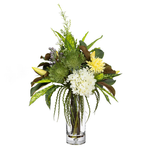 81cm Faux Hydrangea & Leucospermum Arrangement in Vase